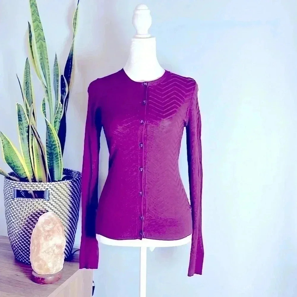 Ann Taylor Burgundy Button Front Cardigan